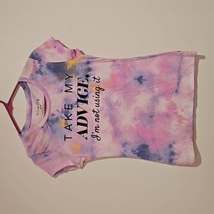 WOUND UP 'Take my advice, I'm not using it' graphic tee Med.(7-9) pink blue EUC
